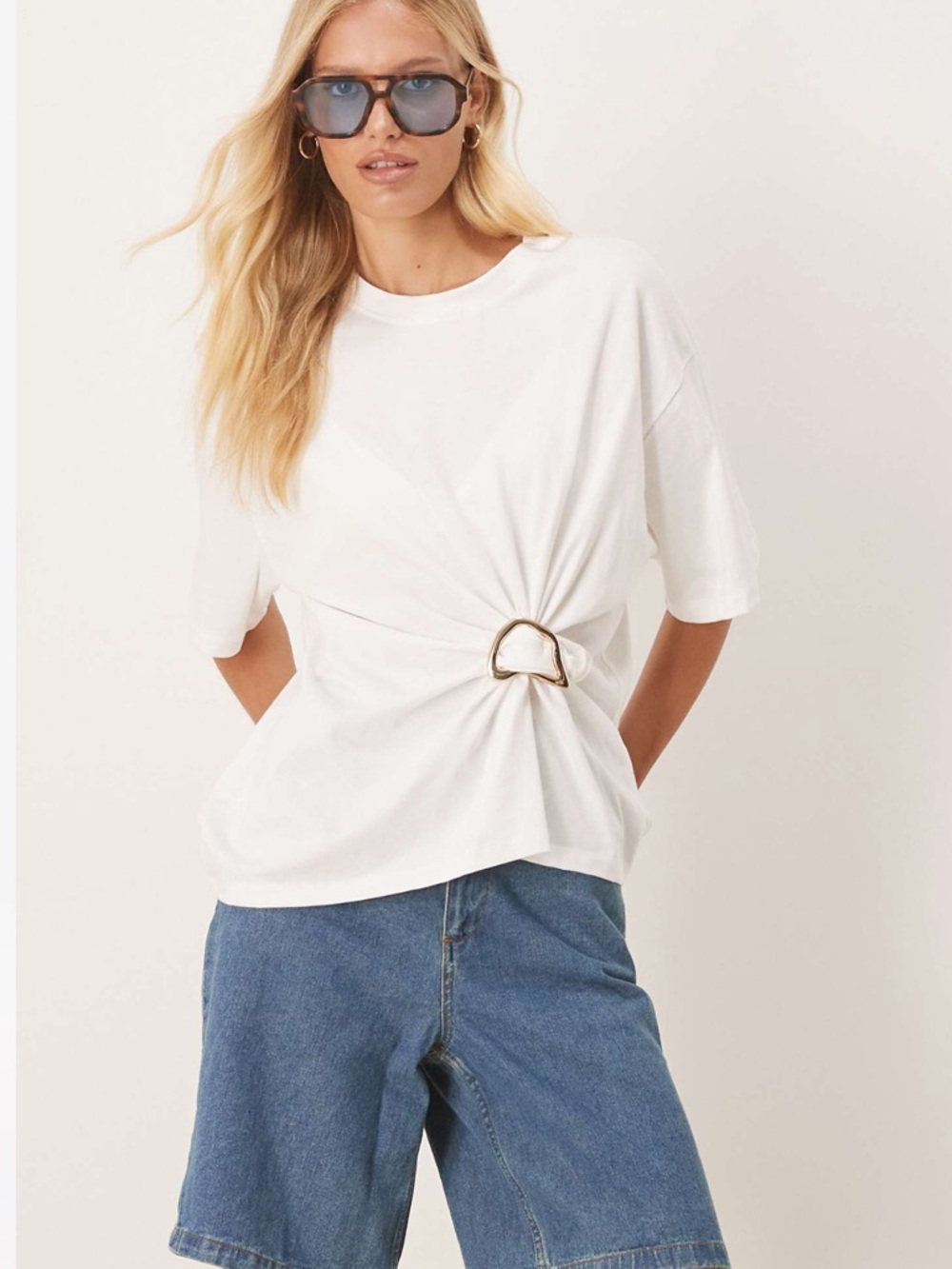 ASOS White Short-Sleeve Tee with Gold Ring Knot
